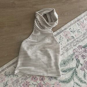 Sleeveless Mock Neck Knit Top - Cream & White